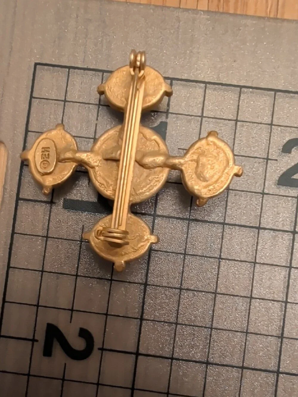 Vintage Gold Tone Cross Brooch with Cabochons